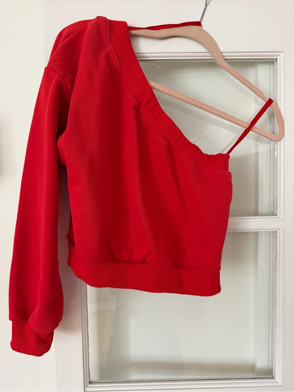 The Vintage Shop Red One-Shoulder Sweatshirt Top